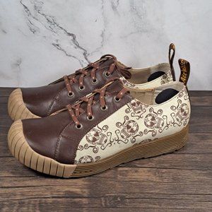 DR Martins RARE Brown Leather "Day of the Dead Sugar Skull" Shoes Women's Size 9